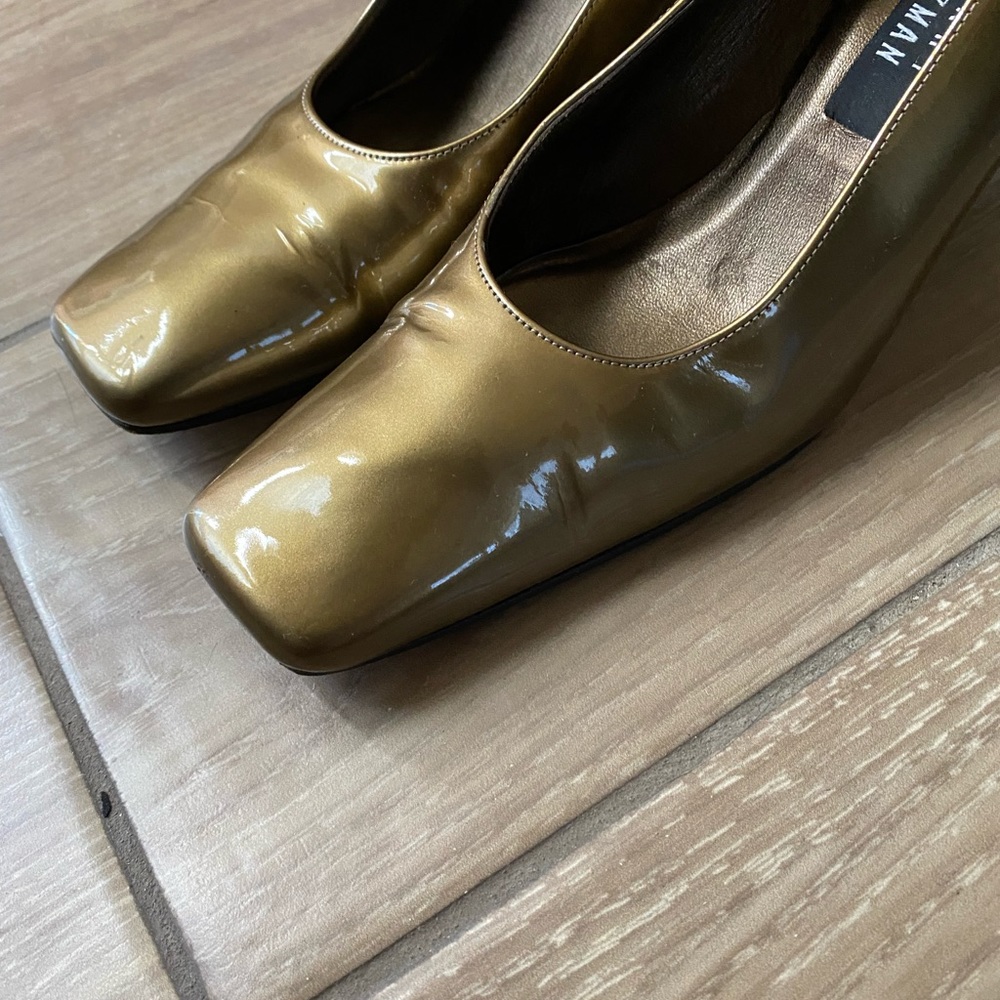 Stuart Weitzman Metallic Gold Block Heel Square T… - image 6
